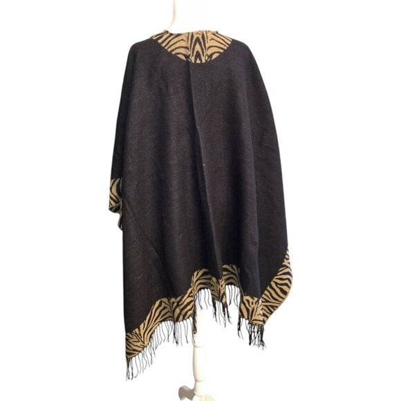 Accessory Street Vintage Women's One Size Reversible Black/Light Brown Cape - Picture 7 of 12